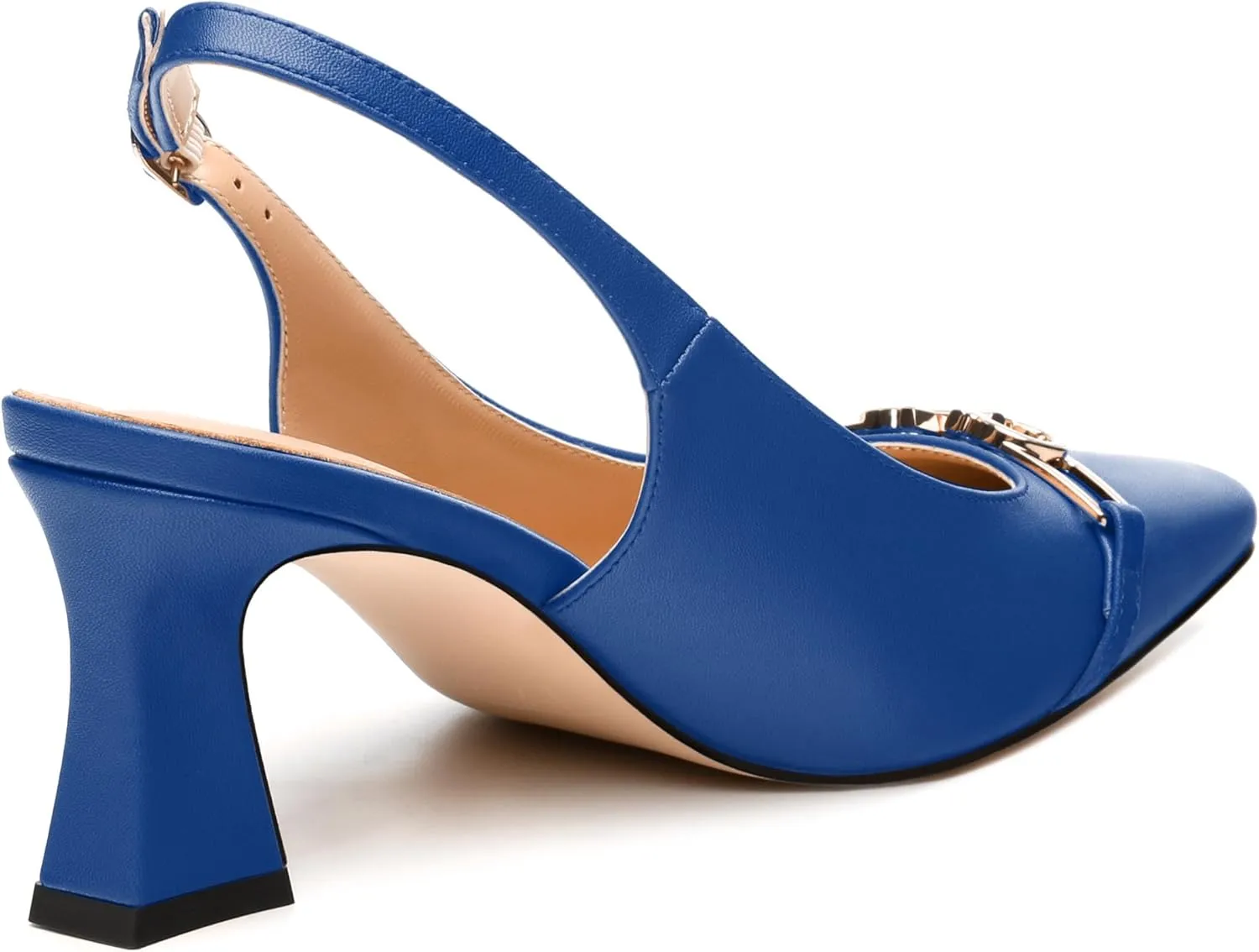 Womens Pumps, Small Square Toe Mid Small Block Heel Slingback Pumps for Women, Leather Insole Dress Pumps with Metal Buckle for Working 2.5"