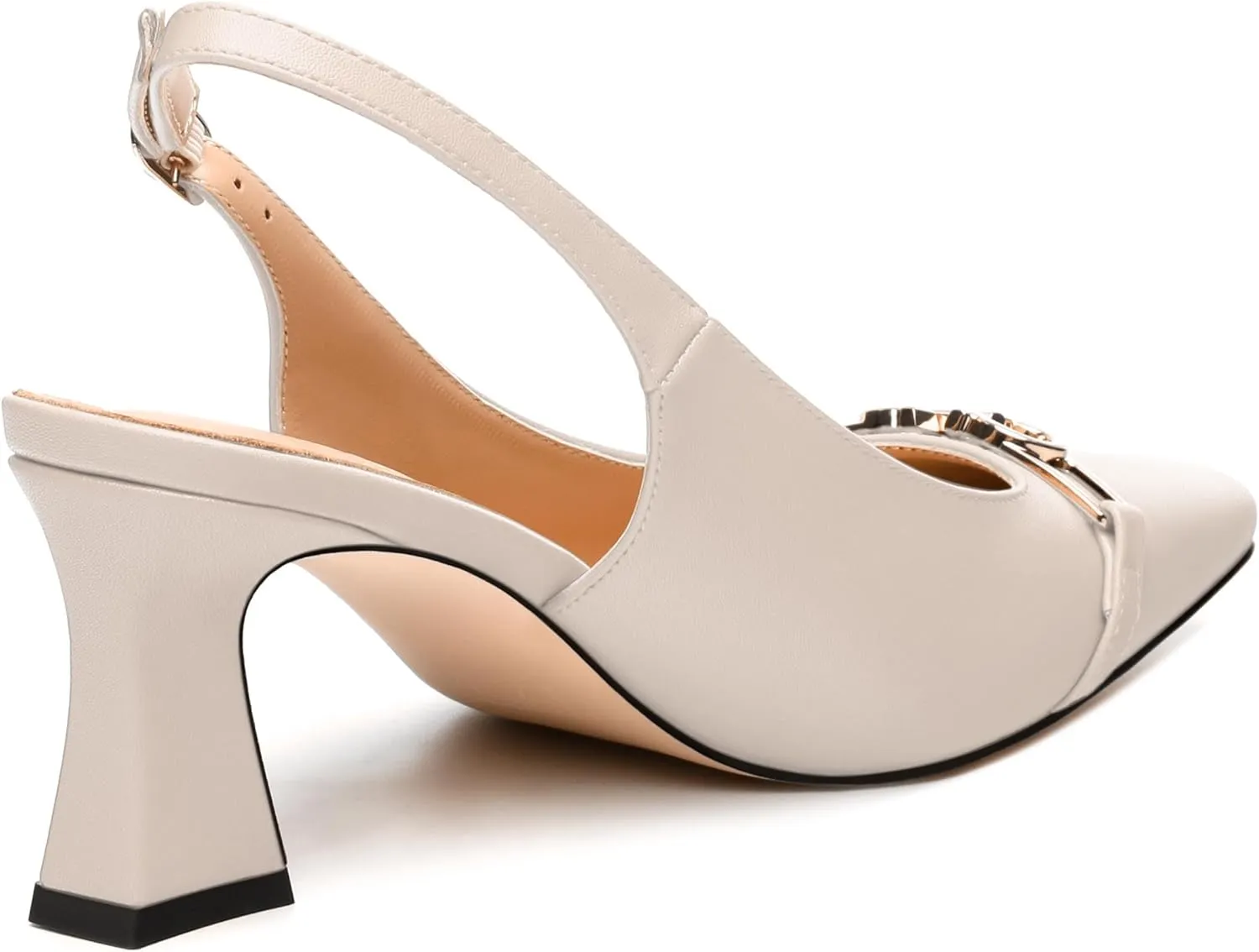 Womens Pumps, Small Square Toe Mid Small Block Heel Slingback Pumps for Women, Leather Insole Dress Pumps with Metal Buckle for Working 2.5"