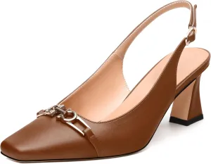 Womens Pumps, Small Square Toe Mid Small Block Heel Slingback Pumps for Women, Leather Insole Dress Pumps with Metal Buckle for Working 2.5"