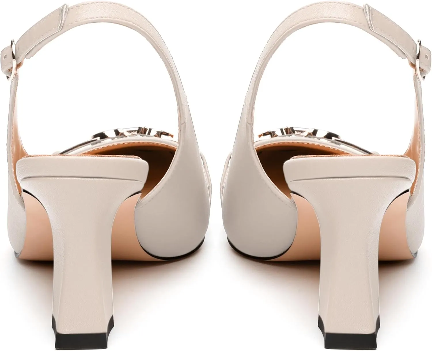 Womens Pumps, Small Square Toe Mid Small Block Heel Slingback Pumps for Women, Leather Insole Dress Pumps with Metal Buckle for Working 2.5"
