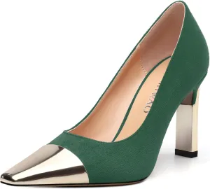 Women's Pumps, Square Toe High Heels, Fashion Patchwork Color Slip On Chunky Heel Shoes for Women
