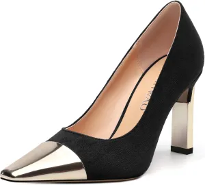 Women's Pumps, Square Toe High Heels, Fashion Patchwork Color Slip On Chunky Heel Shoes for Women