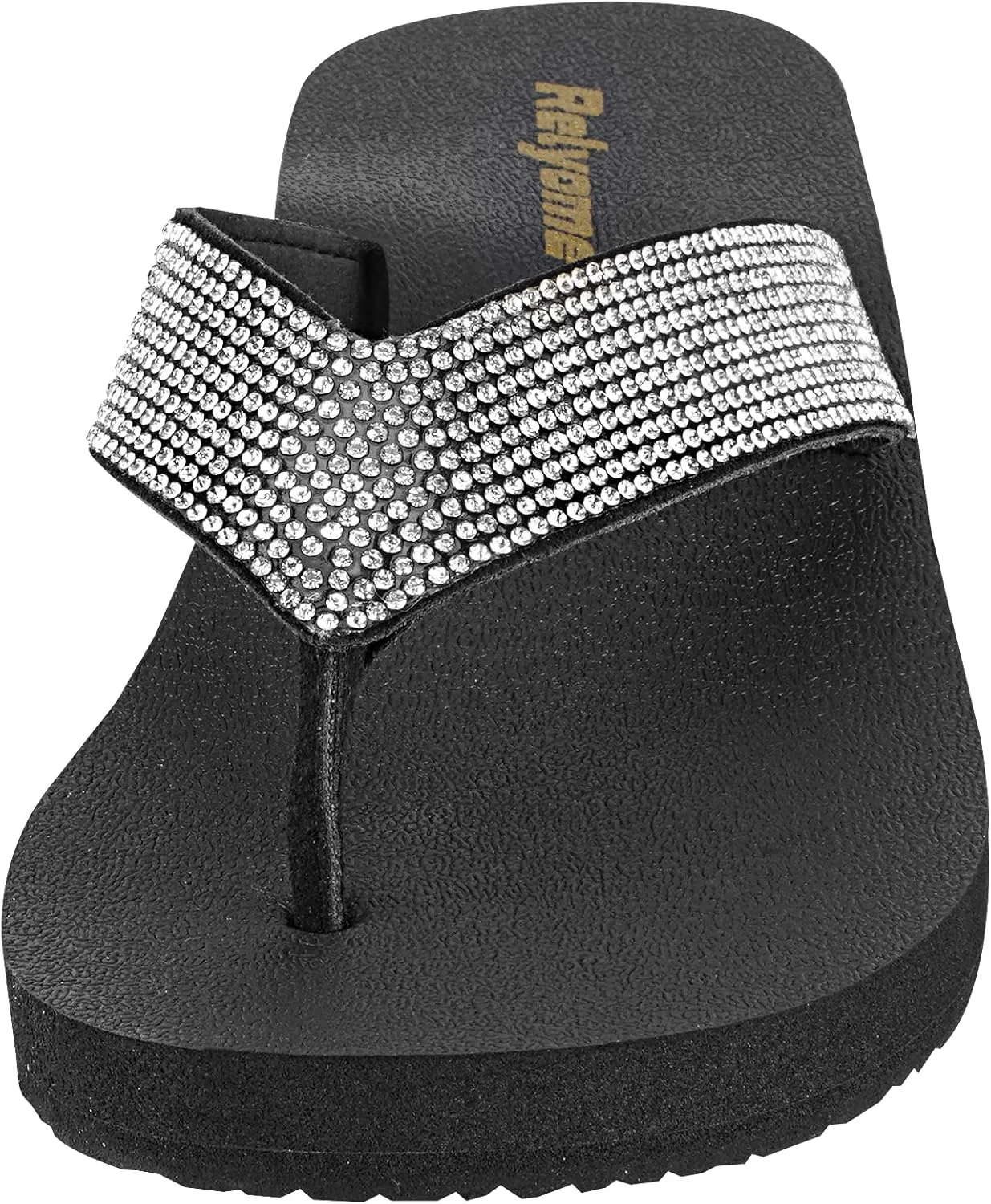 Womens Rhinestones Flip Flops Arch Support Mid Platform Bling Comfortable Flip-flops Jewel Dressy Thong Sandals
