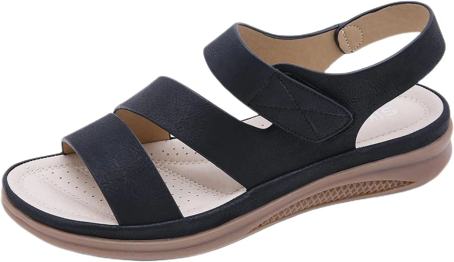 Womens Sandals Flats Comfortable Leather Walking Orthopedic Sandals Open Toe Hook And Loop Closure Non Slip Sandal Comfort Yoga Mat Shoes for Women