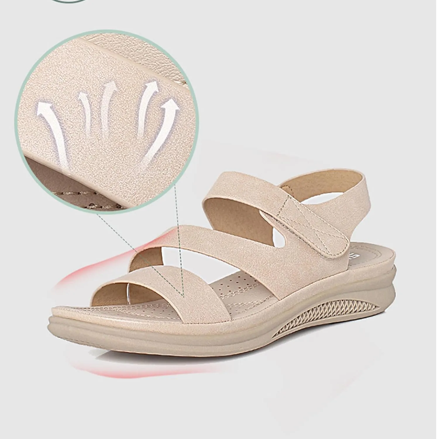 Womens Sandals Flats Comfortable Leather Walking Orthopedic Sandals Open Toe Hook And Loop Closure Non Slip Sandal Comfort Yoga Mat Shoes for Women