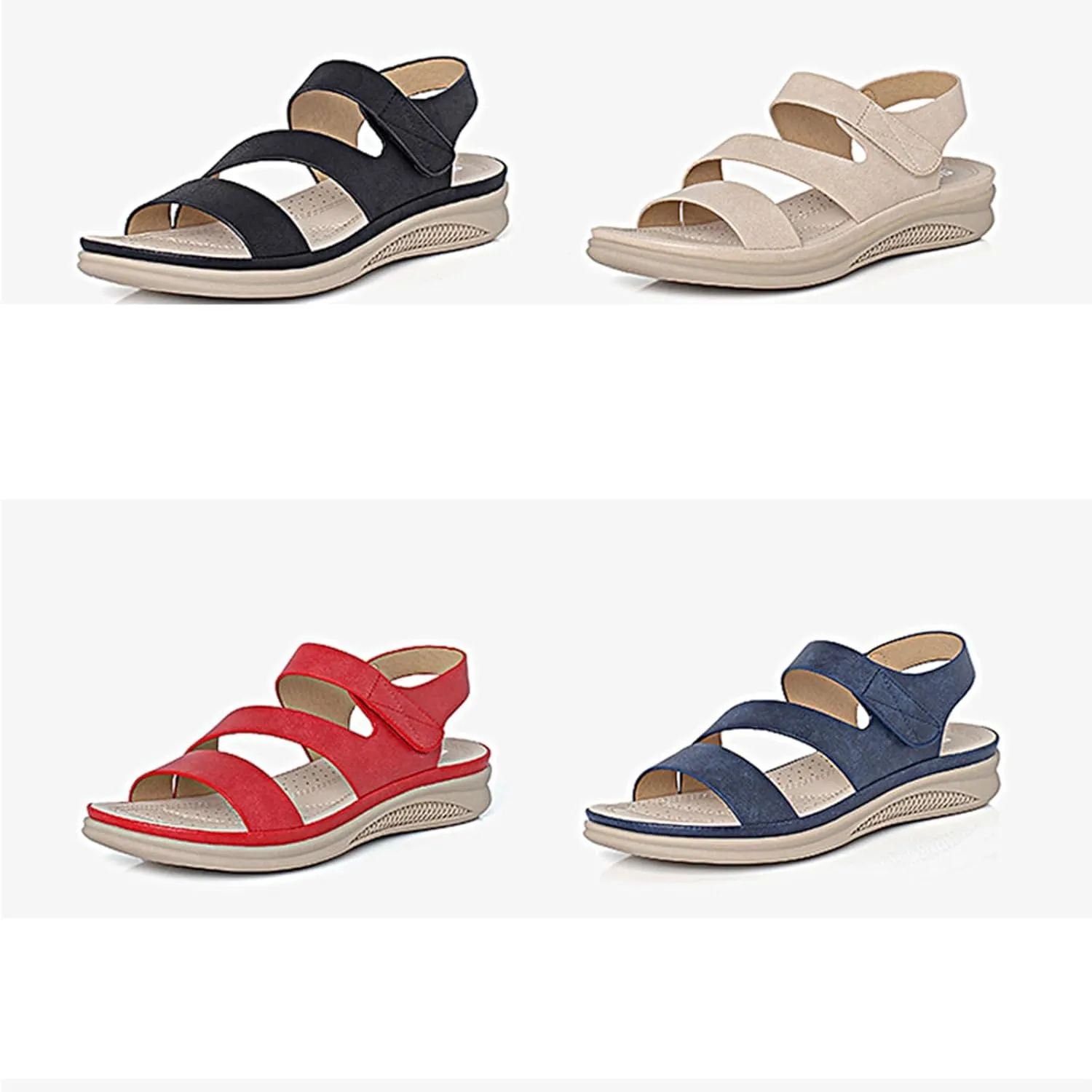 Womens Sandals Flats Comfortable Leather Walking Orthopedic Sandals Open Toe Hook And Loop Closure Non Slip Sandal Comfort Yoga Mat Shoes for Women