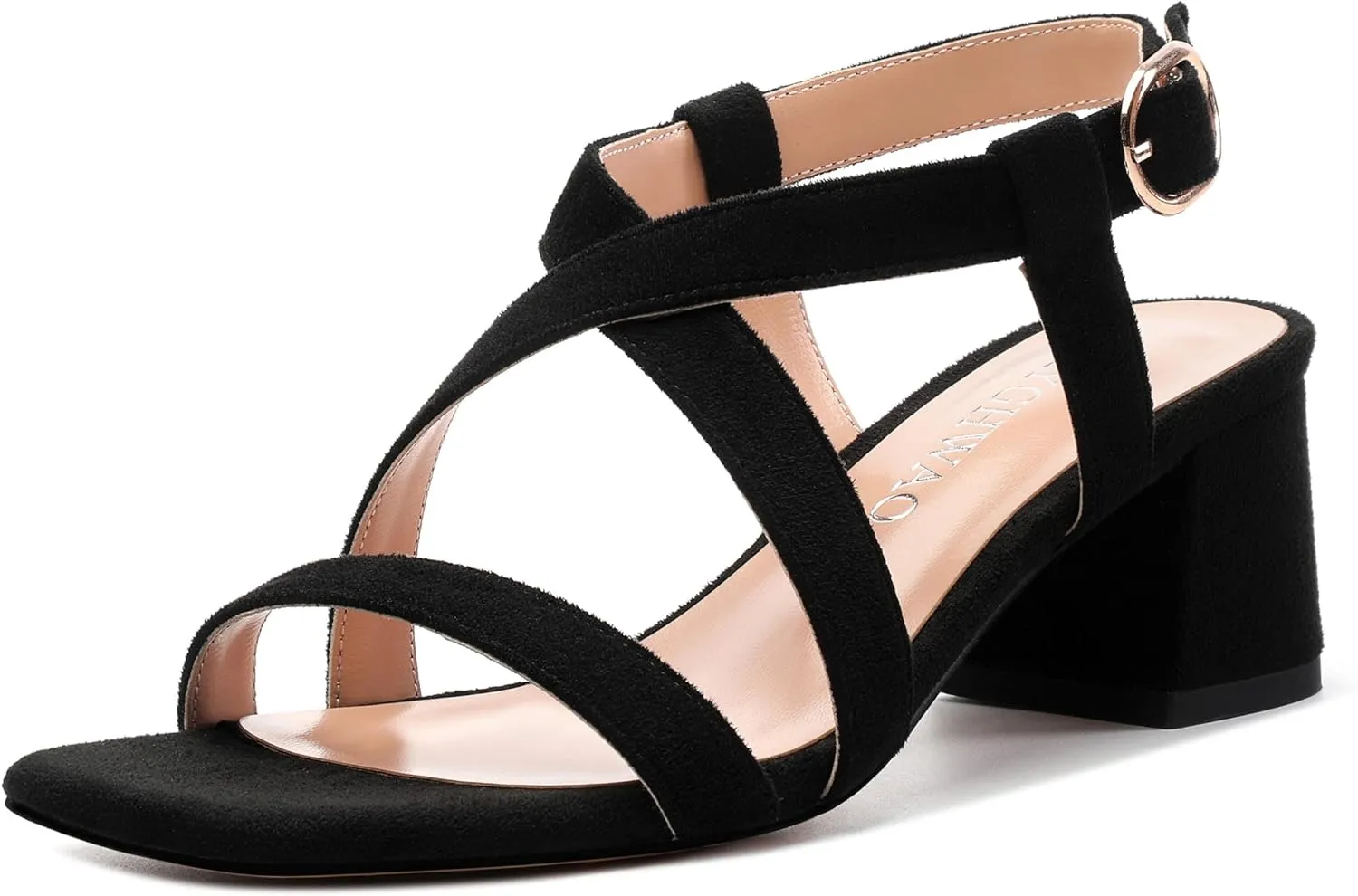 Womens Sandals, Square Open Toe Low Chunky Heels, Adjustable Strap Buckle Fashion Solid Sandal