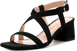 Womens Sandals, Square Open Toe Low Chunky Heels, Adjustable Strap Buckle Fashion Solid Sandal