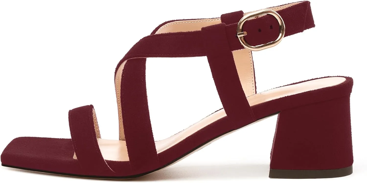 Womens Sandals, Square Open Toe Low Chunky Heels, Adjustable Strap Buckle Fashion Solid Sandal