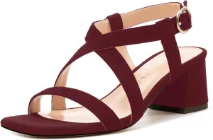 Womens Sandals, Square Open Toe Low Chunky Heels, Adjustable Strap Buckle Fashion Solid Sandal