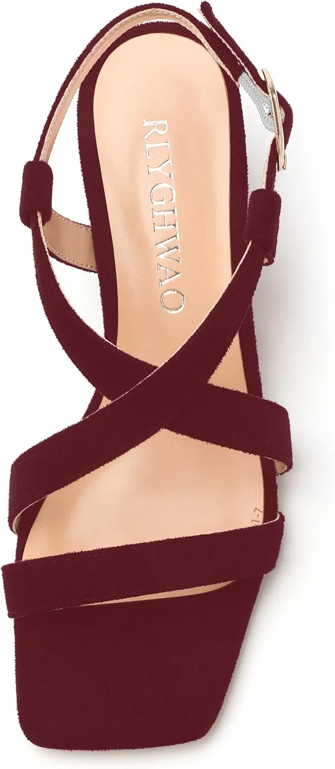 Womens Sandals, Square Open Toe Low Chunky Heels, Adjustable Strap Buckle Fashion Solid Sandal