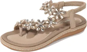 Womens Sandals Summer Dressy Flat Sandals Casual Comfortable Beach Bohemian Sandal Flat Shoes