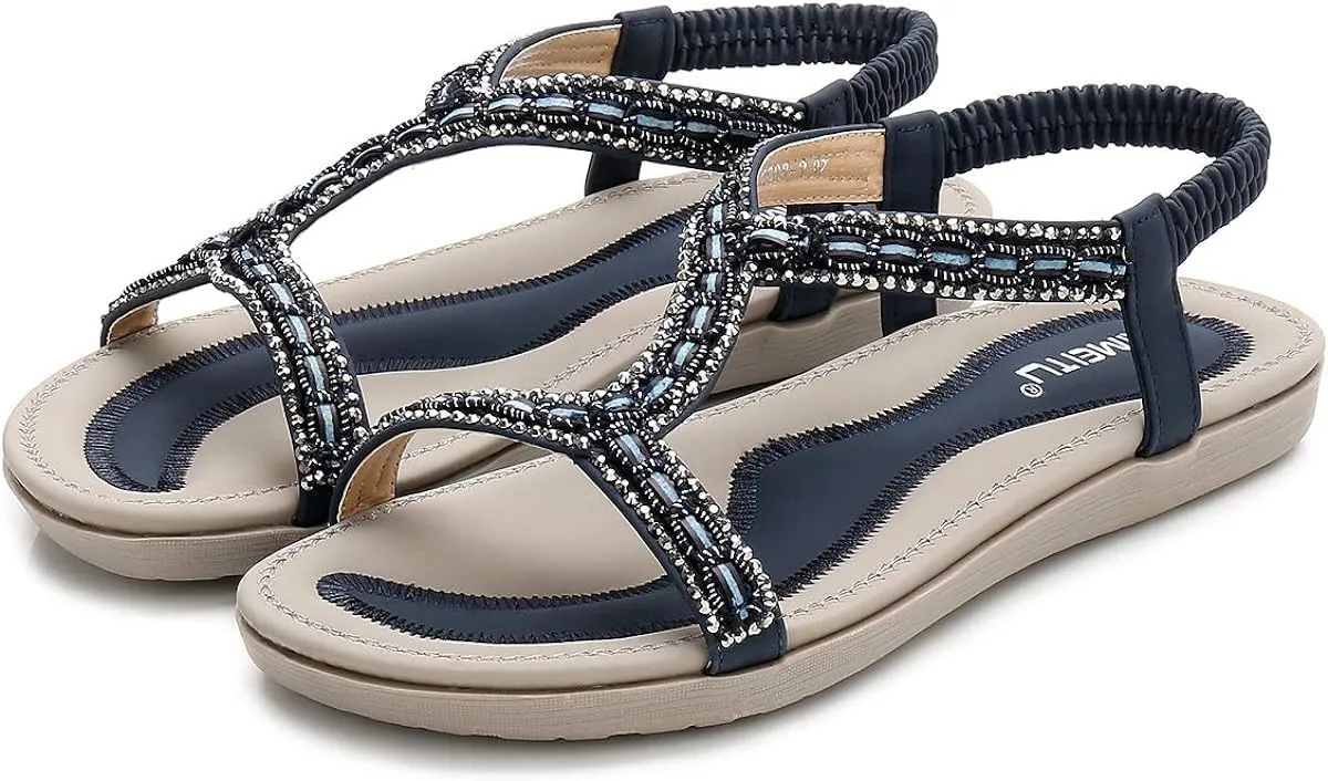 Womens Sandals Summer Dressy Flat Sandals Casual Comfortable Beach Bohemian Sandal Flat Shoes