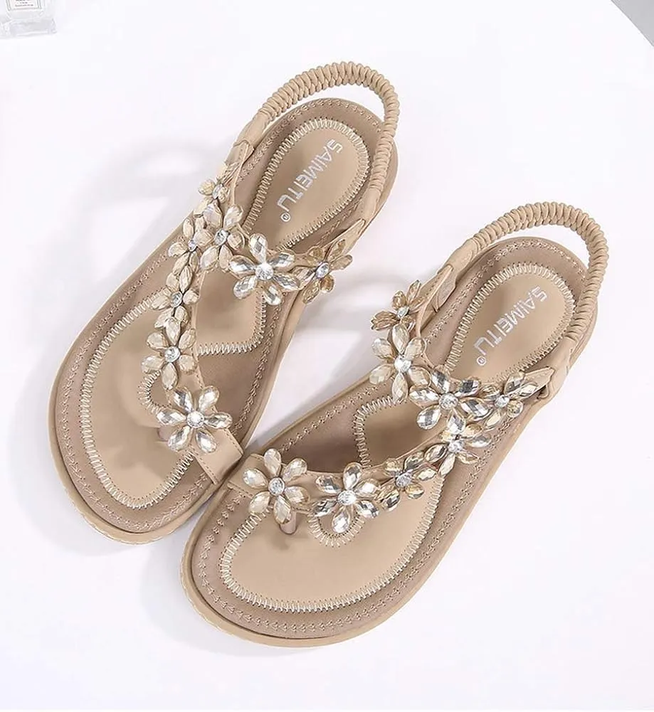 Womens Sandals Summer Dressy Flat Sandals Casual Comfortable Beach Bohemian Sandal Flat Shoes