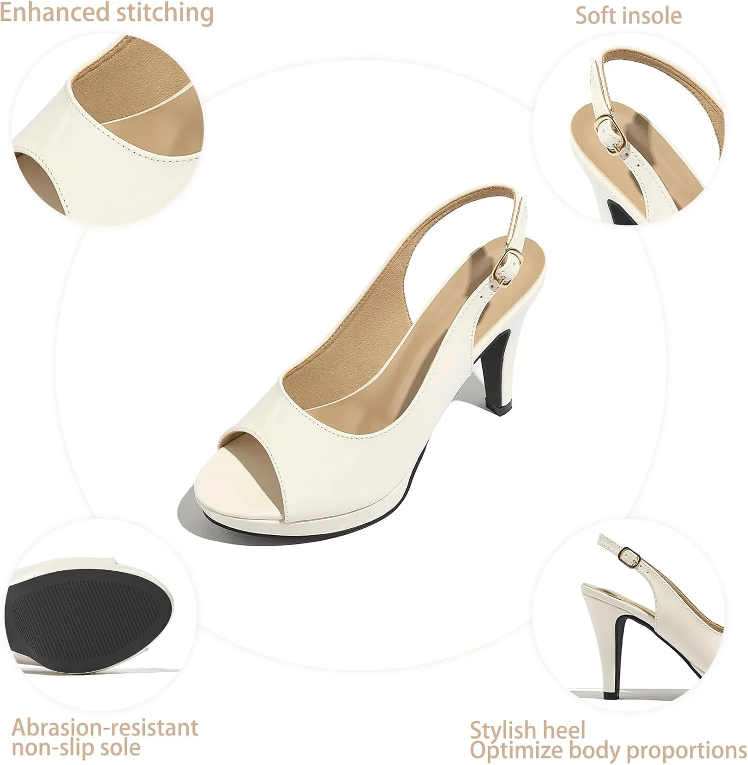 Women’s Sexy High Heels Peep Toe Ankle Strap Platform Block Slingback Dress Pumps Shoes for Women