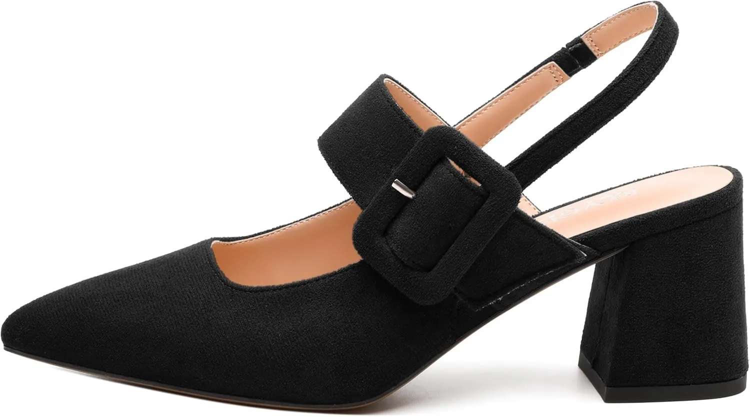Women's Slingback Heels Mid Heel Pumps Pointed Closed Toe Chunky Heel Suede Wedding Party Shoes
