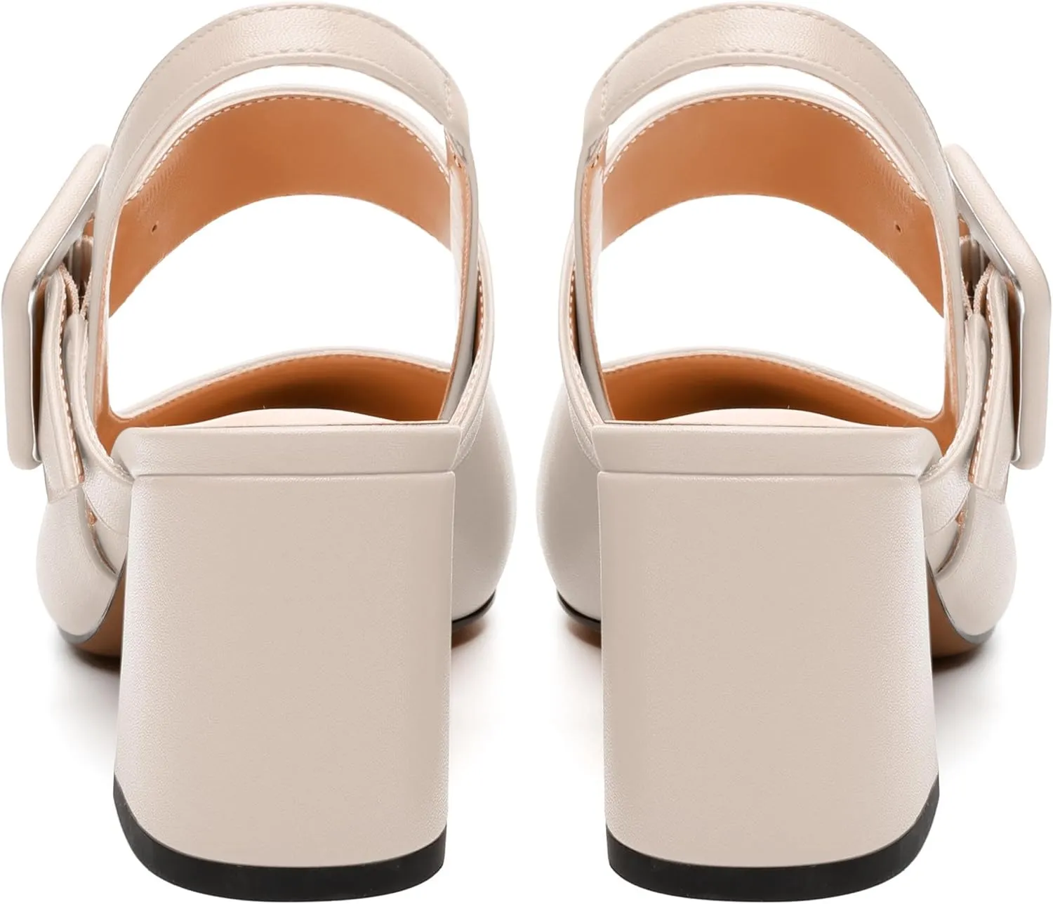 Women's Slingback Pumps, Pointed Toe Mid Heels, Adjustable Buckle Fashion Solid Color Chunky Heel Shoes for Women