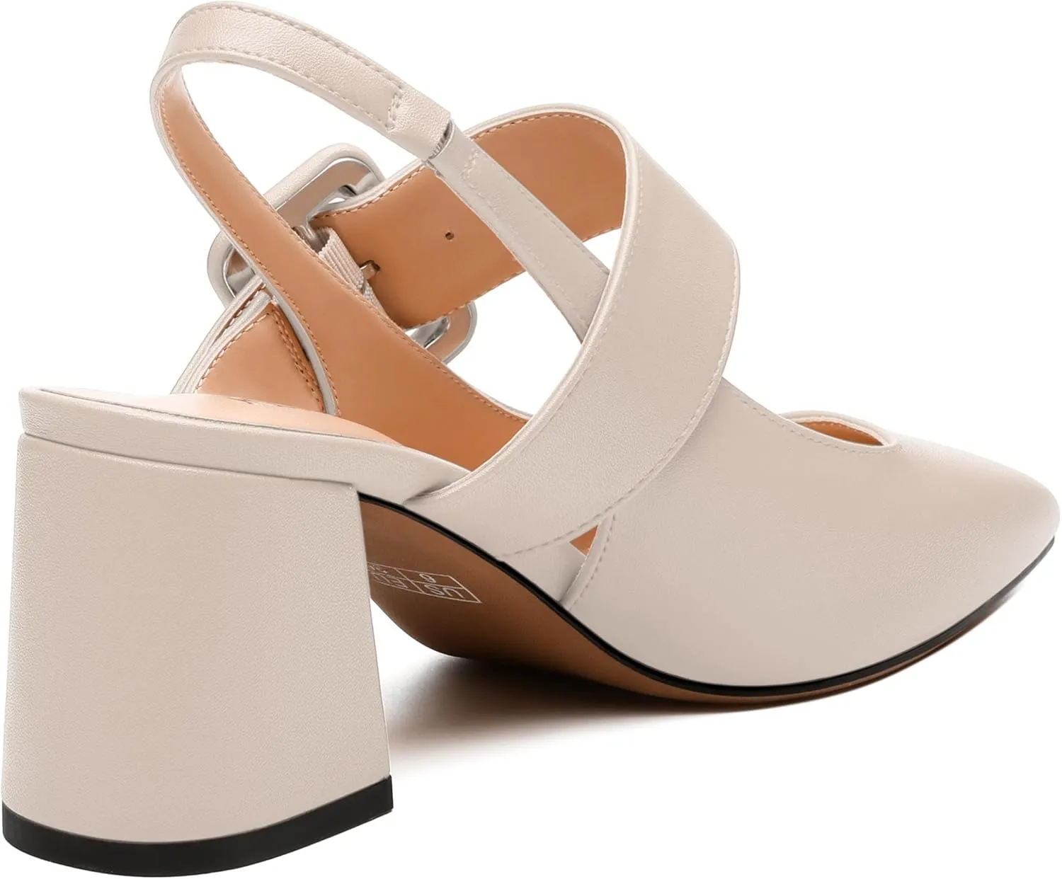 Women's Slingback Pumps, Pointed Toe Mid Heels, Adjustable Buckle Fashion Solid Color Chunky Heel Shoes for Women
