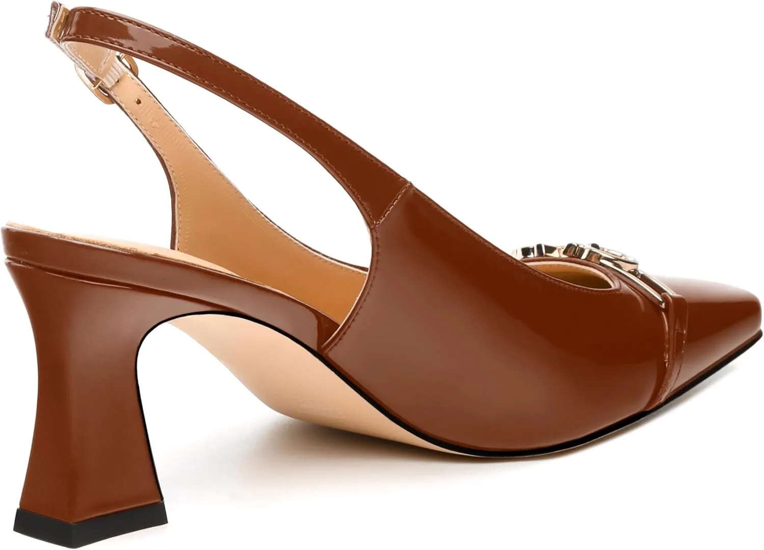 Womens Slingback Pumps, Small Square Toe and Chunky Heel Pumps with Metal Buckle, Leather Insole Comfort Slingbakc Daily Work Pumps 2.5"