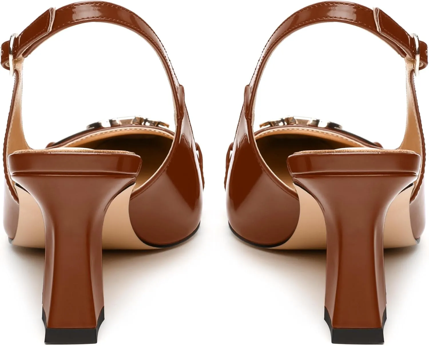 Womens Slingback Pumps, Small Square Toe and Chunky Heel Pumps with Metal Buckle, Leather Insole Comfort Slingbakc Daily Work Pumps 2.5"
