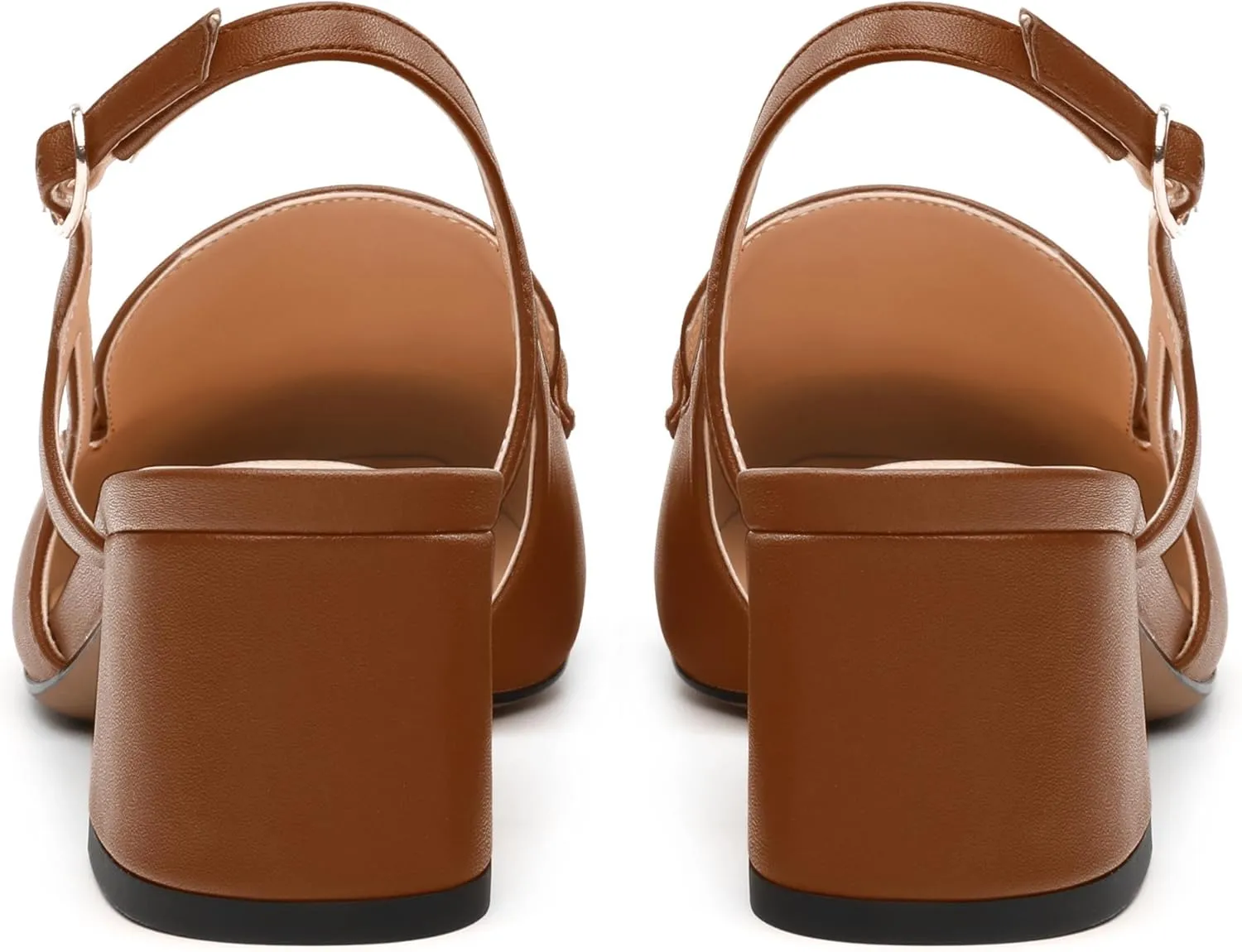 Womens Slingback Pumps, Square Toe Mid Block Heel Slingbacks for Women, Chunky Heel Pumps with Metal Buckle 2"