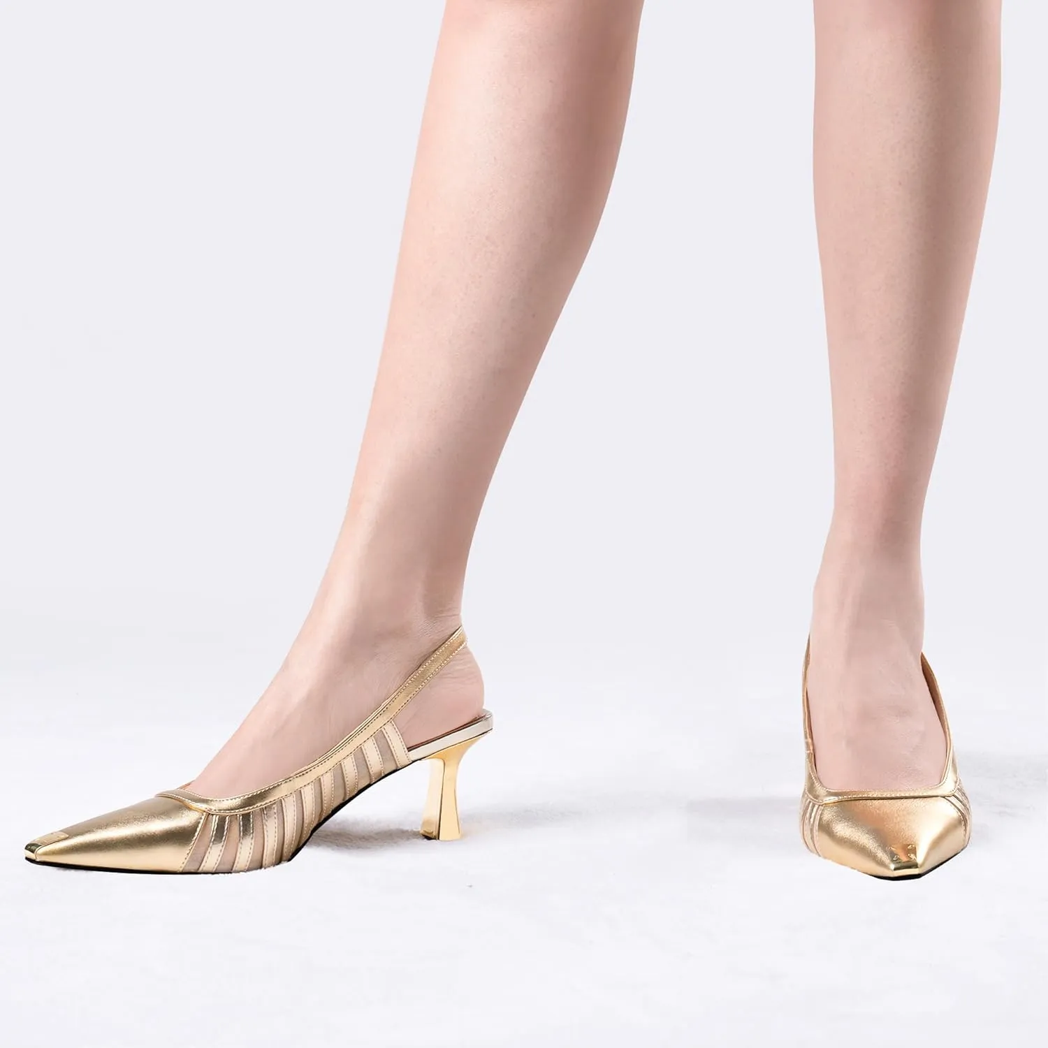 Women's Slingbacks Kitten Heel Closed Toe Pumps Air Mesh Dress Shoes