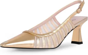 Women's Slingbacks Kitten Heel Closed Toe Pumps Air Mesh Dress Shoes