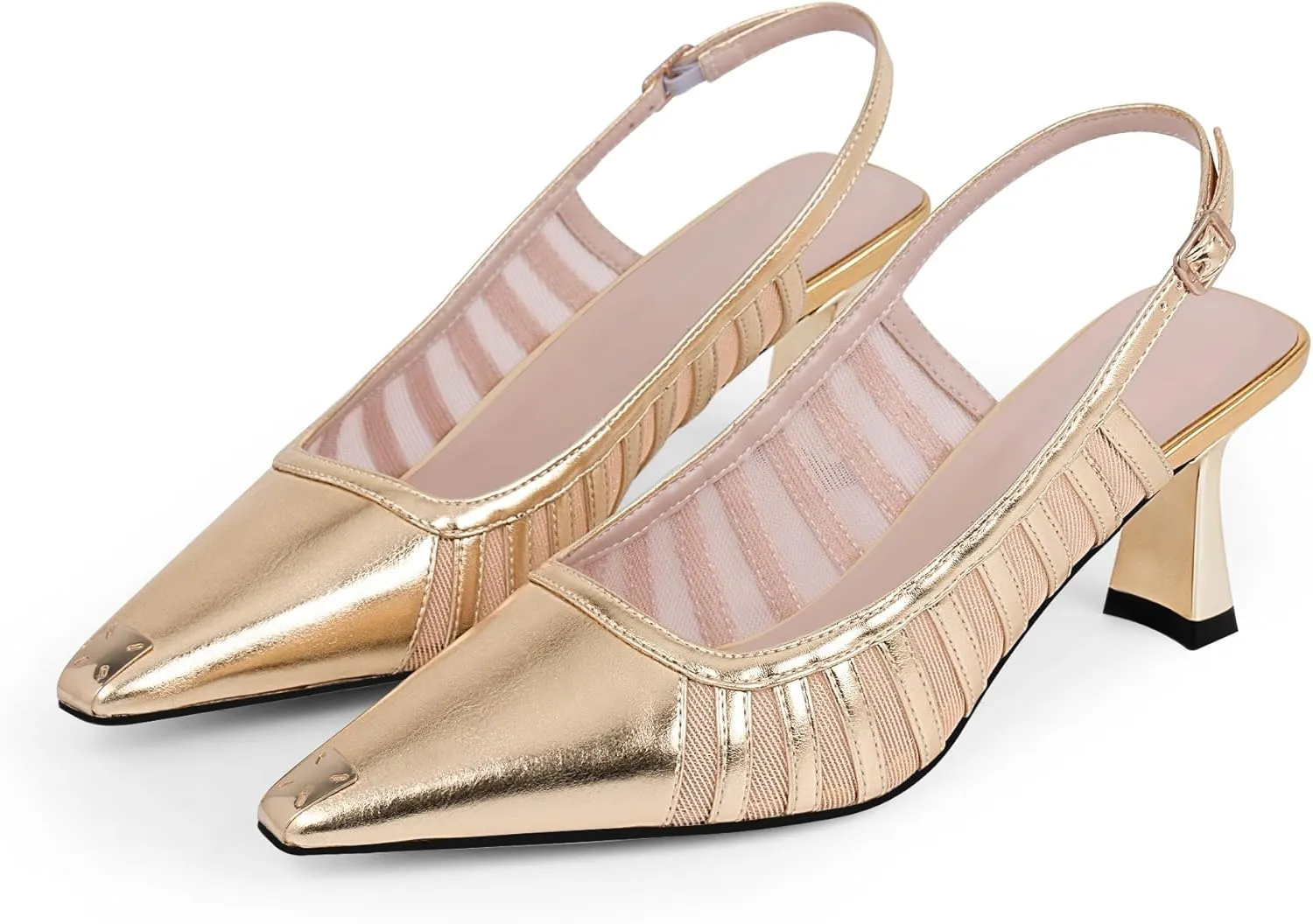 Women's Slingbacks Kitten Heel Closed Toe Pumps Air Mesh Dress Shoes