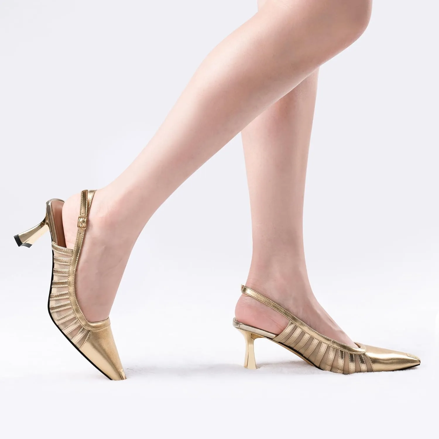 Women's Slingbacks Kitten Heel Closed Toe Pumps Air Mesh Dress Shoes