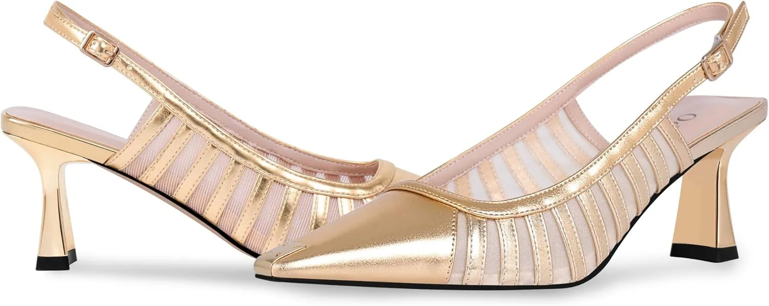 Women's Slingbacks Kitten Heel Closed Toe Pumps Air Mesh Dress Shoes