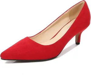 Women's Suede 1.96" Kitten Heel Pumps Pointed Toe Slip on Classic Low Heel Dress Comfort Office Daily Shoes Large Size 35-46