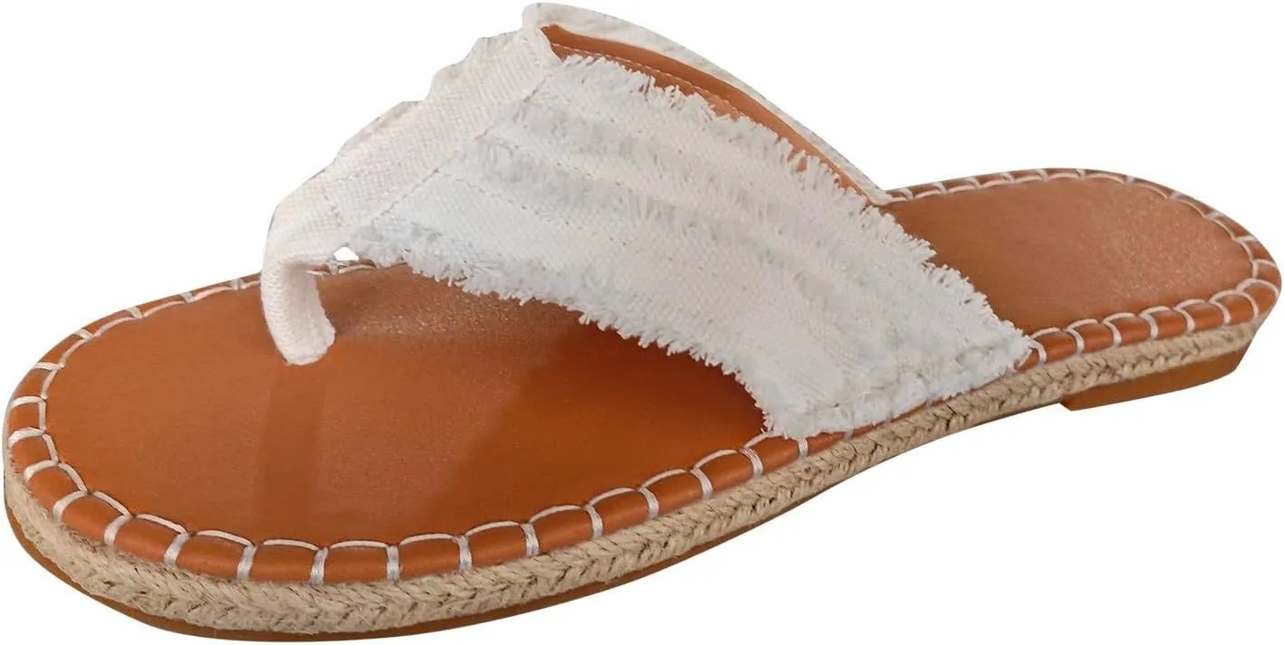 Women's Summer Fashion Toe Flat Bottom Fabric Thongs Slippers Casual Comfortable Womens Slides with Pool Slides Women
