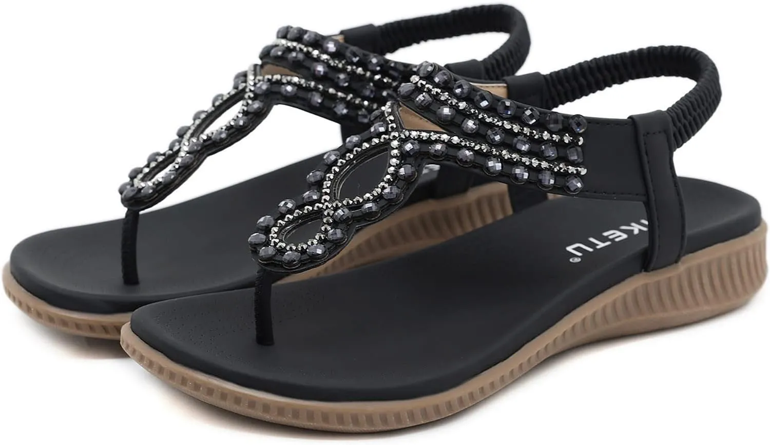 Women's Summer Sandals Beach Bohemian Beaded Ankle Walking Strap Casual Flip Flops Ladies Sexy Flats Comfortable Shoes