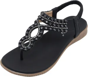 Women's Summer Sandals Beach Bohemian Beaded Ankle Walking Strap Casual Flip Flops Ladies Sexy Flats Comfortable Shoes