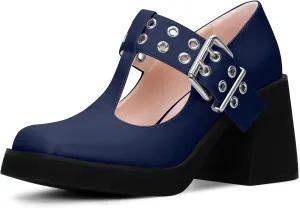 Women's T-Strap Platform Block Heel Mary Janes Pumps Square Toe Buckle Punk Dress Shoes