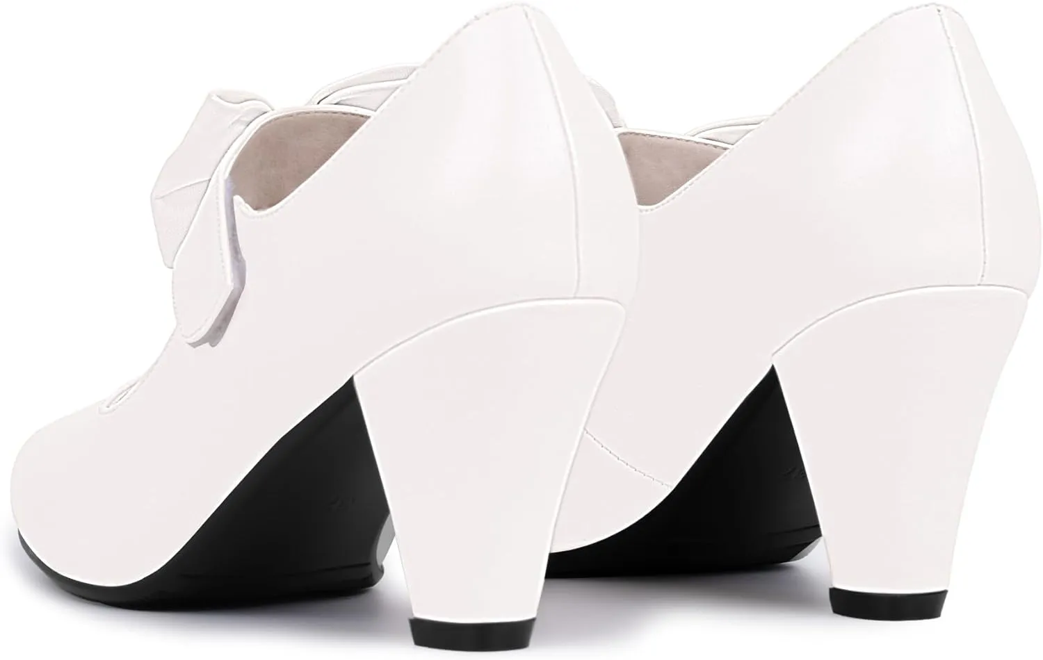Women's Vintage Bow Round Toe Block High Heel Ankle Strap Cute Mary Janes Pumps