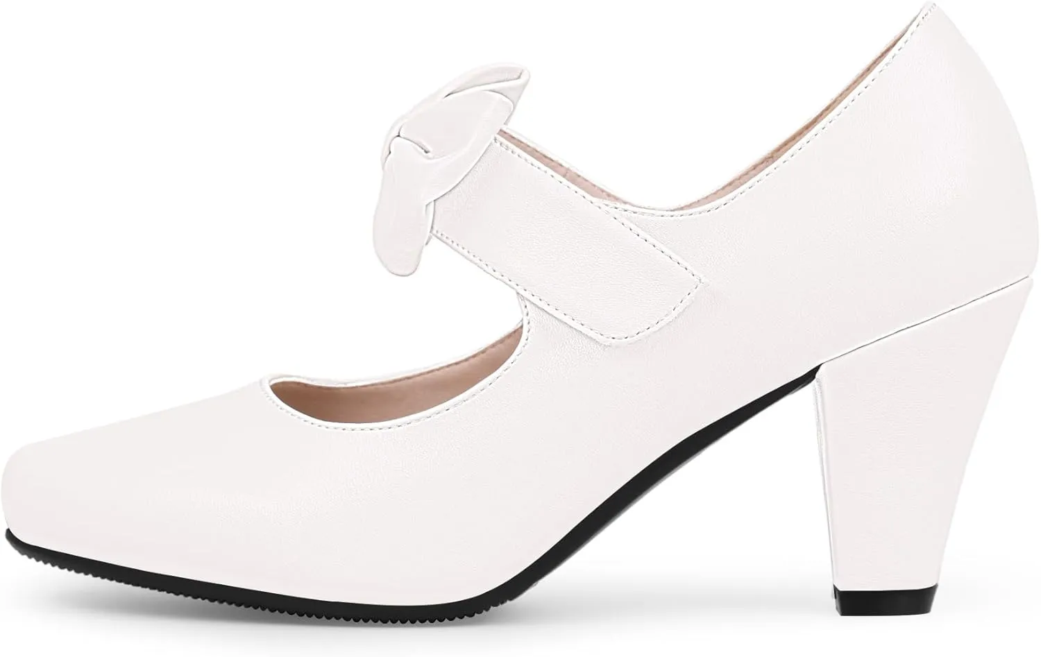 Women's Vintage Bow Round Toe Block High Heel Ankle Strap Cute Mary Janes Pumps