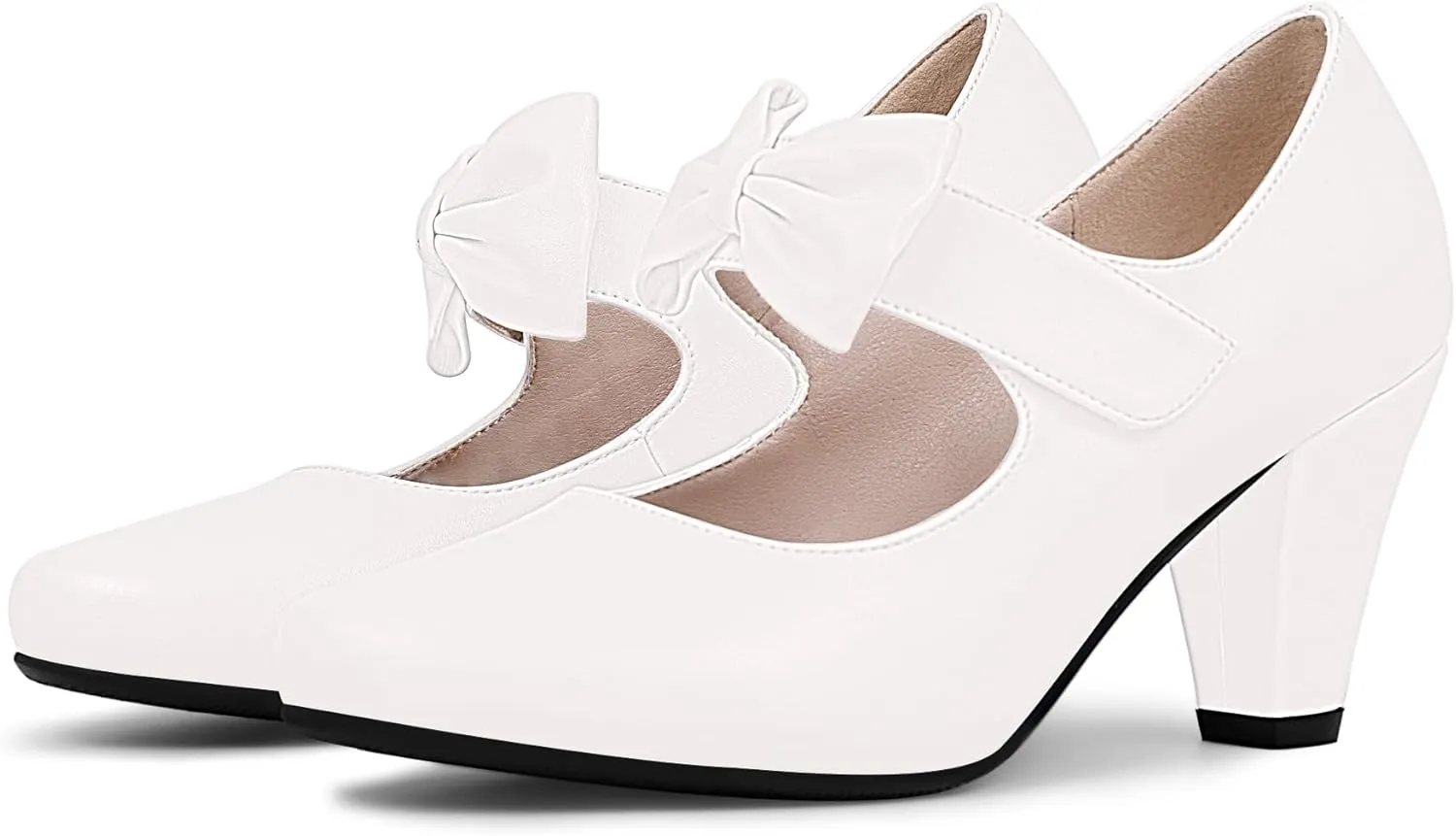Women's Vintage Bow Round Toe Block High Heel Ankle Strap Cute Mary Janes Pumps