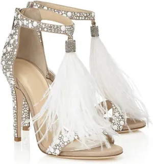 Women's Wedding Dress Party & Evening Embellished Feather Stiletto Heel Pearl Rhinestones Tassel