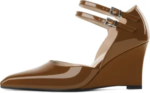 Women's Wedge Heel Pumps High Heel Pumps Stylish Pointed Toe Heels for Women Comfortable Wedge Heels Office Dressy 3.4 Inch Mary Jane Shoes