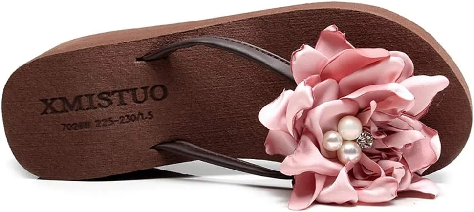 Women's Wedge High Heel Flower Flipflops Trendy Summer Platform Comfort Nonslip Beach Thong Sandals