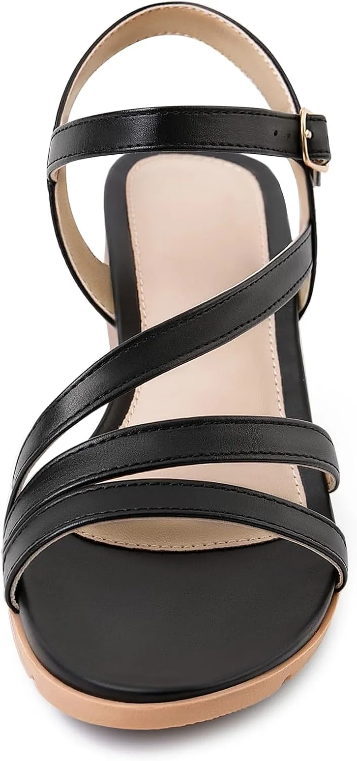 Women's Wedge Sandals Dressy, Comfortable Strappy Low Wedges Womens Open Toe Sandal for Summer