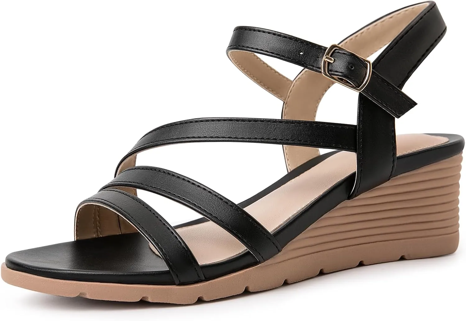Women's Wedge Sandals Dressy, Comfortable Strappy Low Wedges Womens Open Toe Sandal for Summer