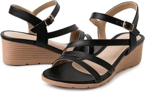 Women's Wedge Sandals Dressy, Comfortable Strappy Low Wedges Womens Open Toe Sandal for Summer