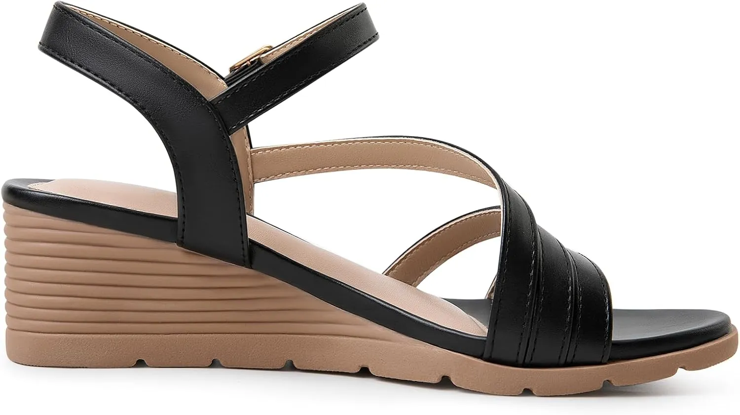 Women's Wedge Sandals Dressy, Comfortable Strappy Low Wedges Womens Open Toe Sandal for Summer