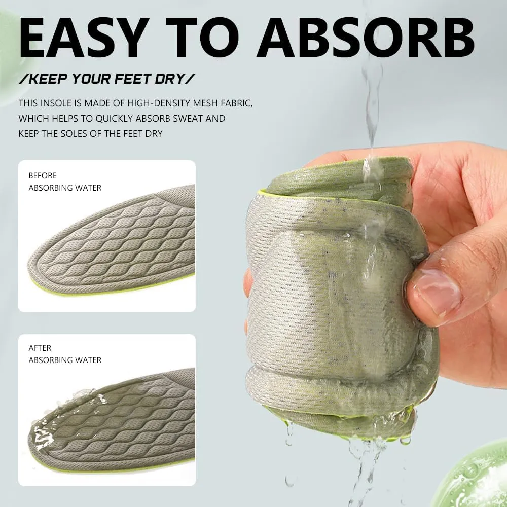 XINIFOOT 6 Pairs Anti Odour Shoe Insoles, Comfortable Replacement Shoe Insole Inserts, Foot Massage Breathable Shoe Soles Relief Insoles for Working Daily Use(Grey Women US 4-7)