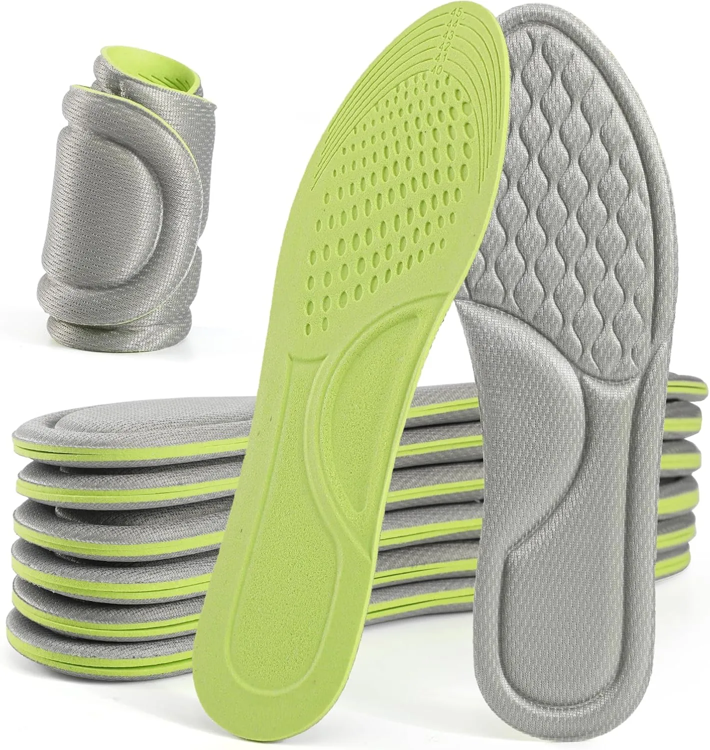 XINIFOOT 6 Pairs Anti Odour Shoe Insoles, Comfortable Replacement Shoe Insole Inserts, Foot Massage Breathable Shoe Soles Relief Insoles for Working Daily Use(Grey Women US 4-7)