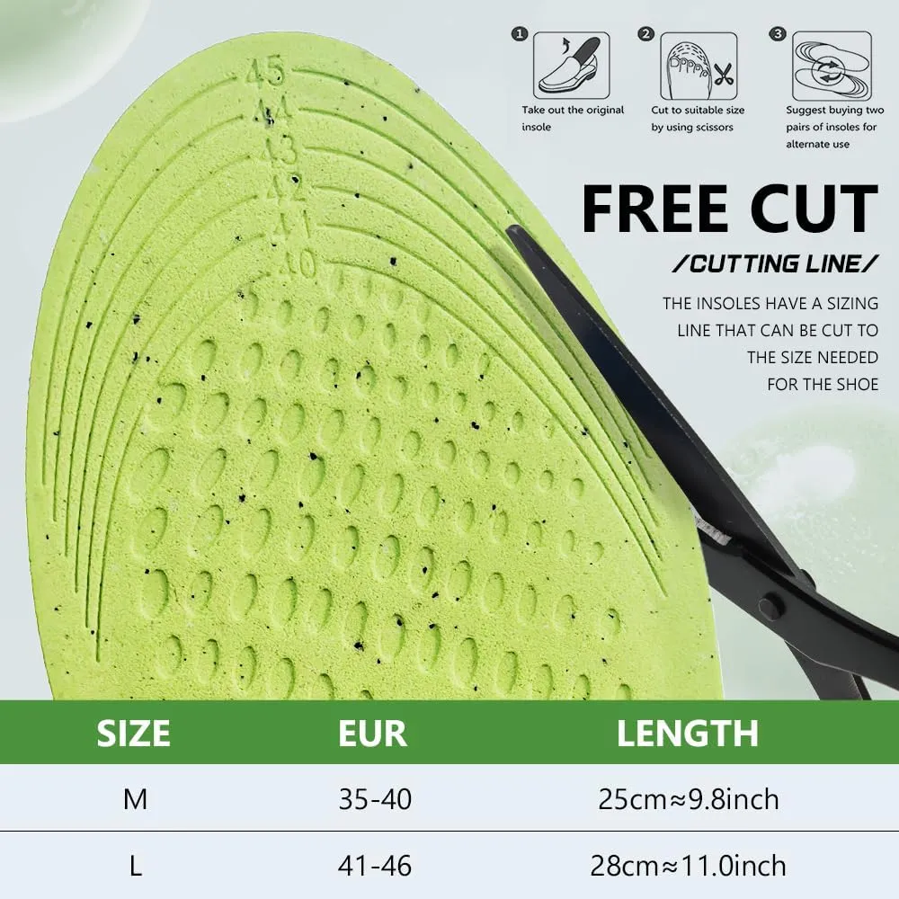 XINIFOOT 6 Pairs Anti Odour Shoe Insoles, Comfortable Replacement Shoe Insole Inserts, Foot Massage Breathable Shoe Soles Relief Insoles for Working Daily Use(Grey Women US 4-7)