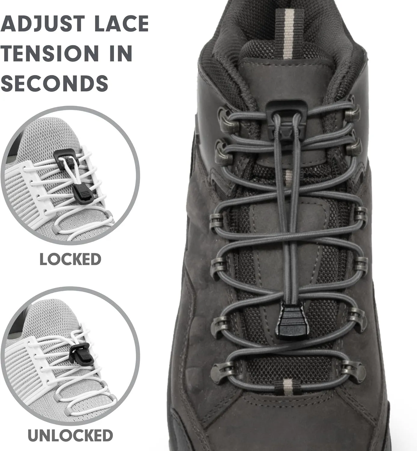 Xpand No Tie Elastic Boot Laces. Heavy Duty Round Shoelaces. Ultra Durable for Hiking, Triathletes and Crossfit