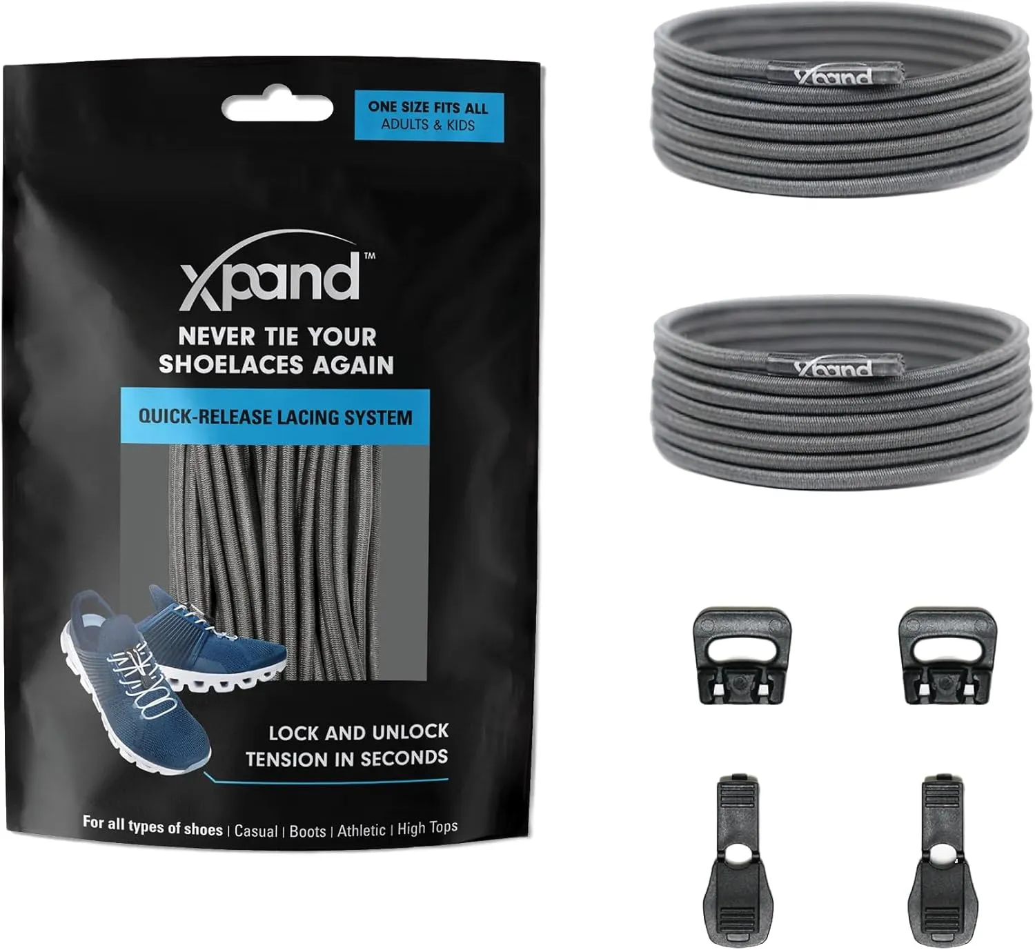 Xpand No Tie Elastic Boot Laces. Heavy Duty Round Shoelaces. Ultra Durable for Hiking, Triathletes and Crossfit